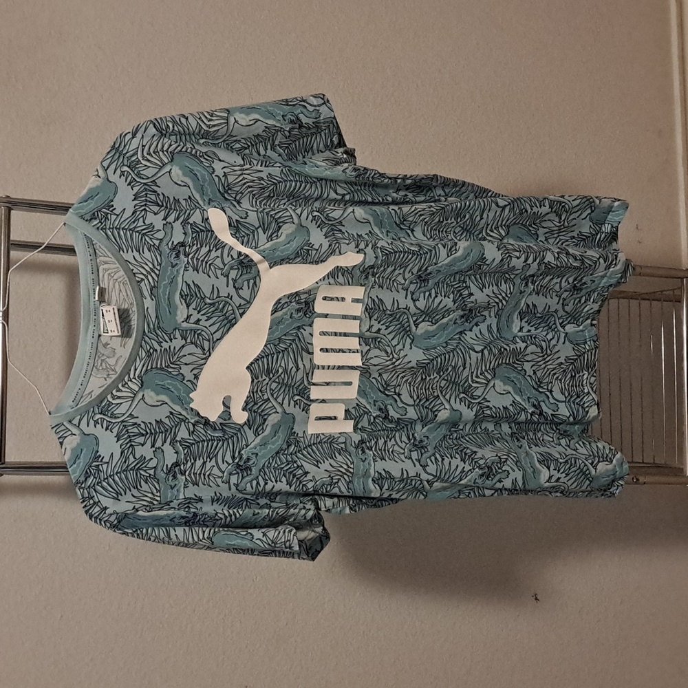 PUMA Men's Teal Puma All Over T-Shirt Sz L Tagged as XL